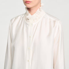 Silk shirt with gathered collar Ecru Sandro Women