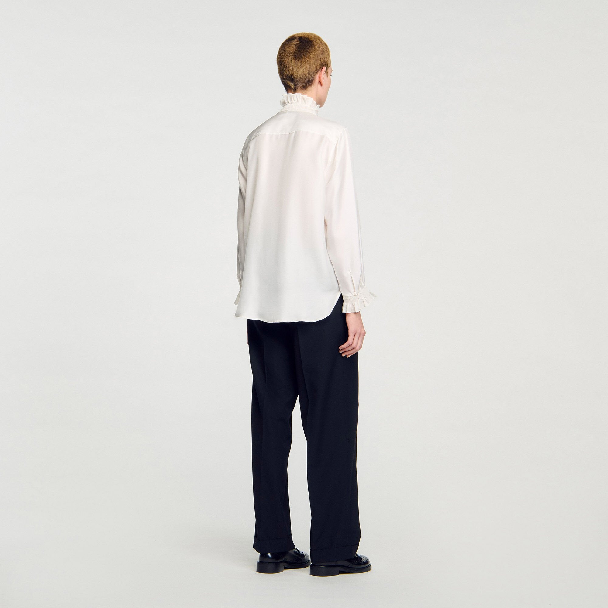 Silk shirt with gathered collar Ecru Sandro Women