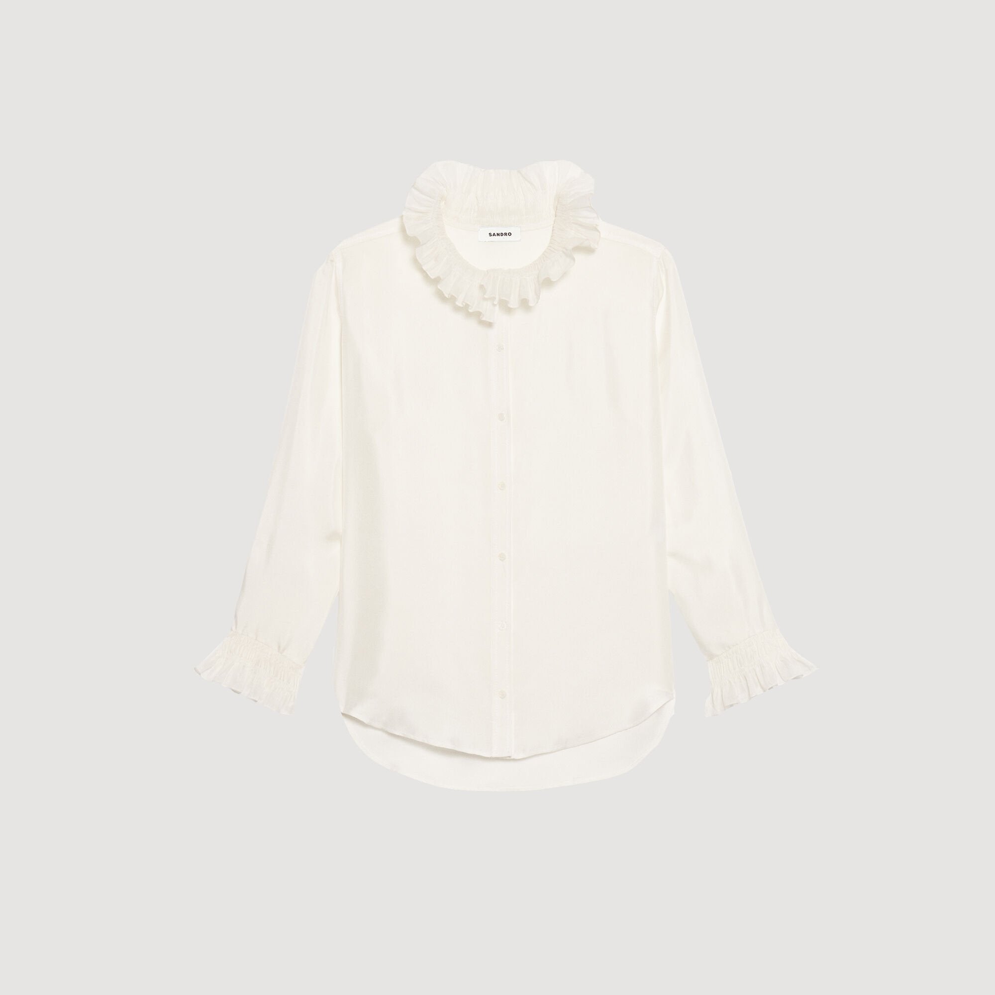 Silk shirt with gathered collar Ecru Sandro Women