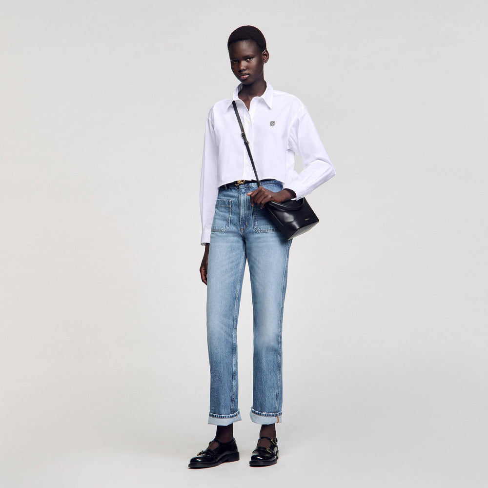 Cropped poplin shirt White Sandro Women