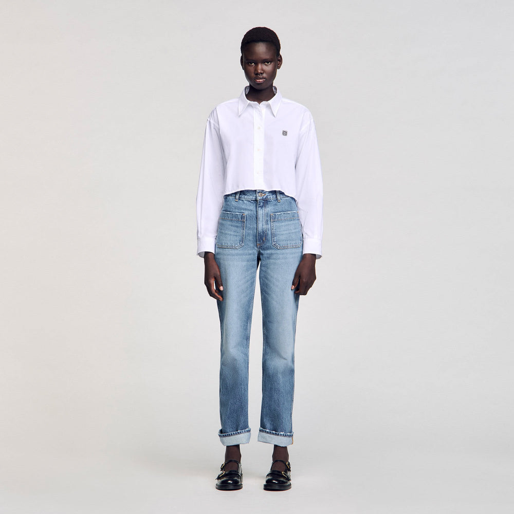 Cropped poplin shirt White Sandro Women