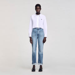 Cropped poplin shirt White Sandro Women