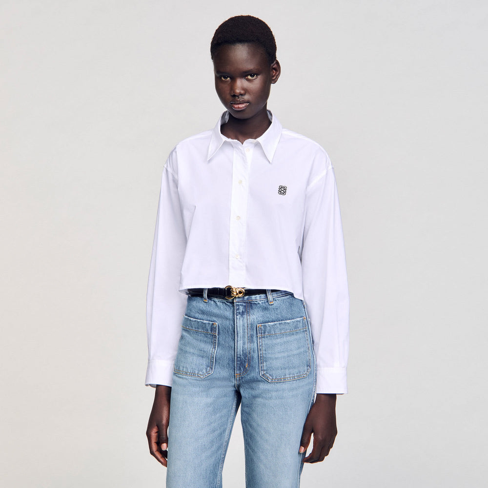 Cropped poplin shirt White Sandro Women