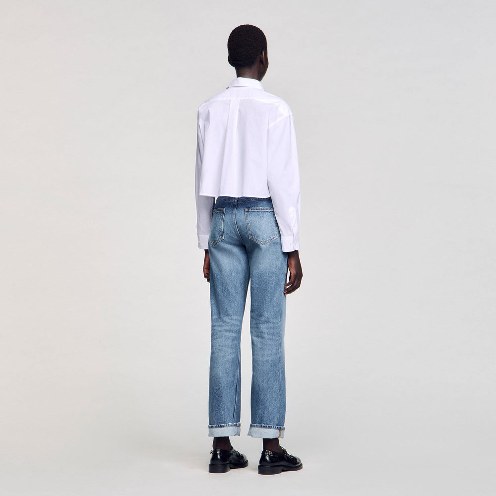 Cropped poplin shirt White Sandro Women