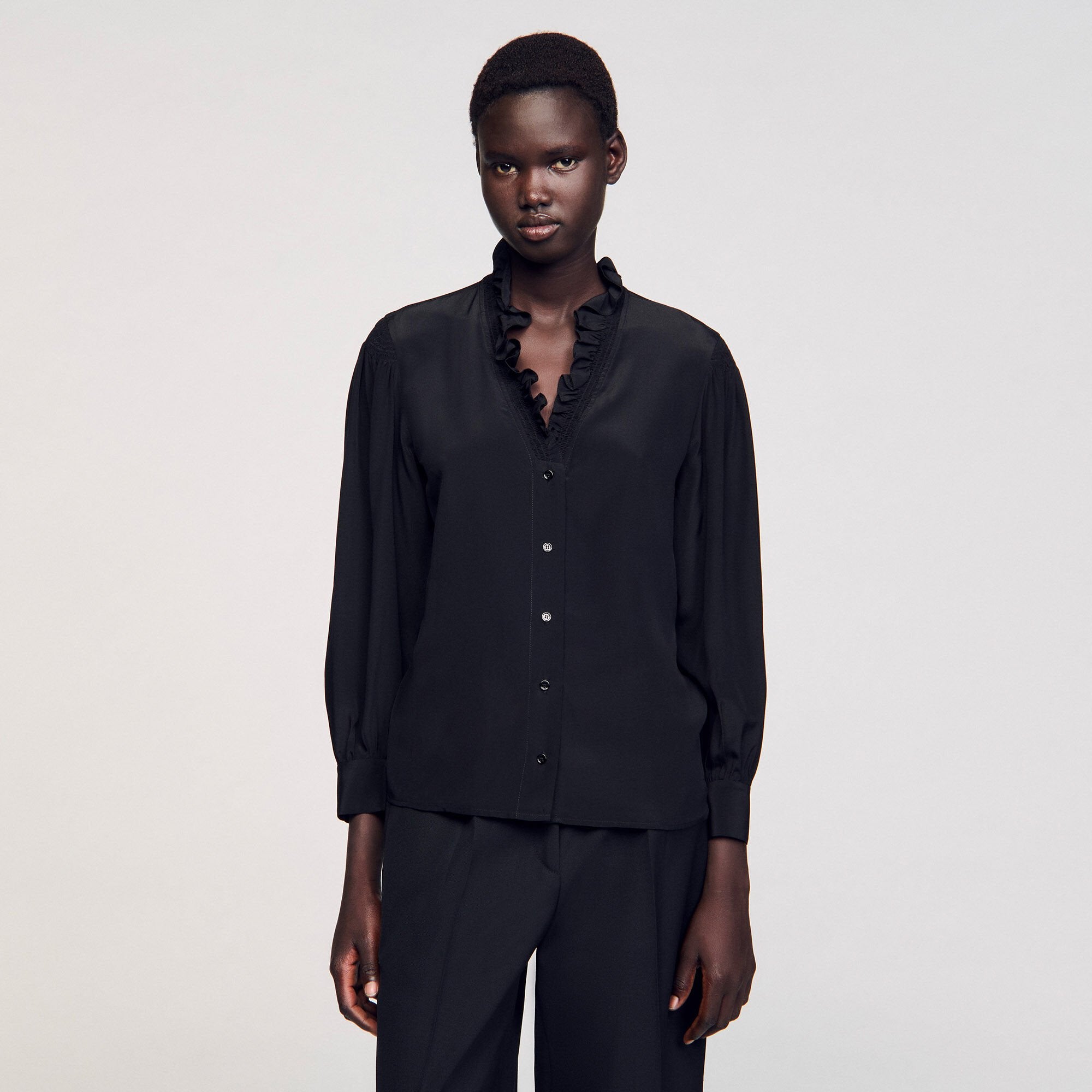 Flowy silk shirt Black Sandro Women