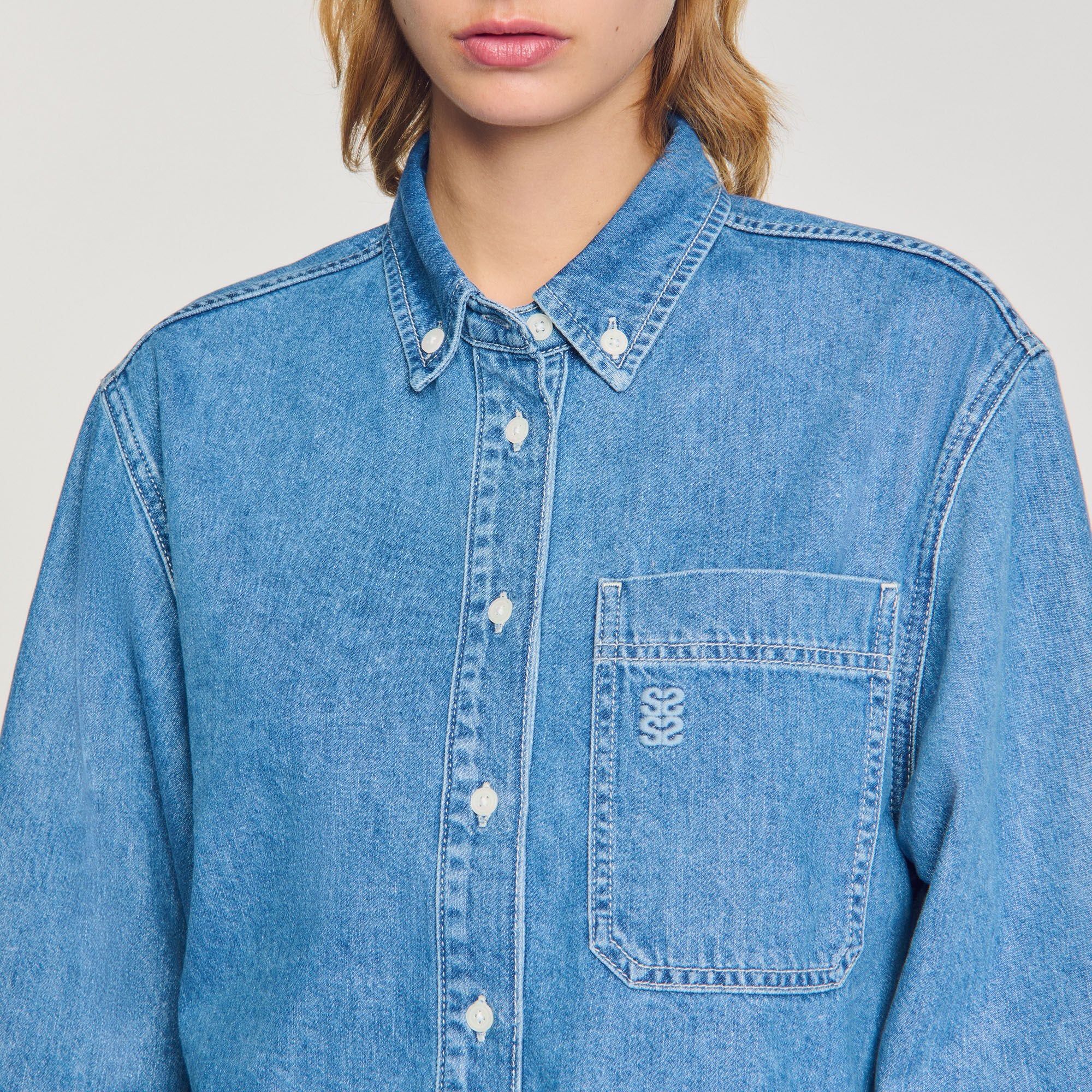 Denim cropped shirt Blue Jean Sandro Women