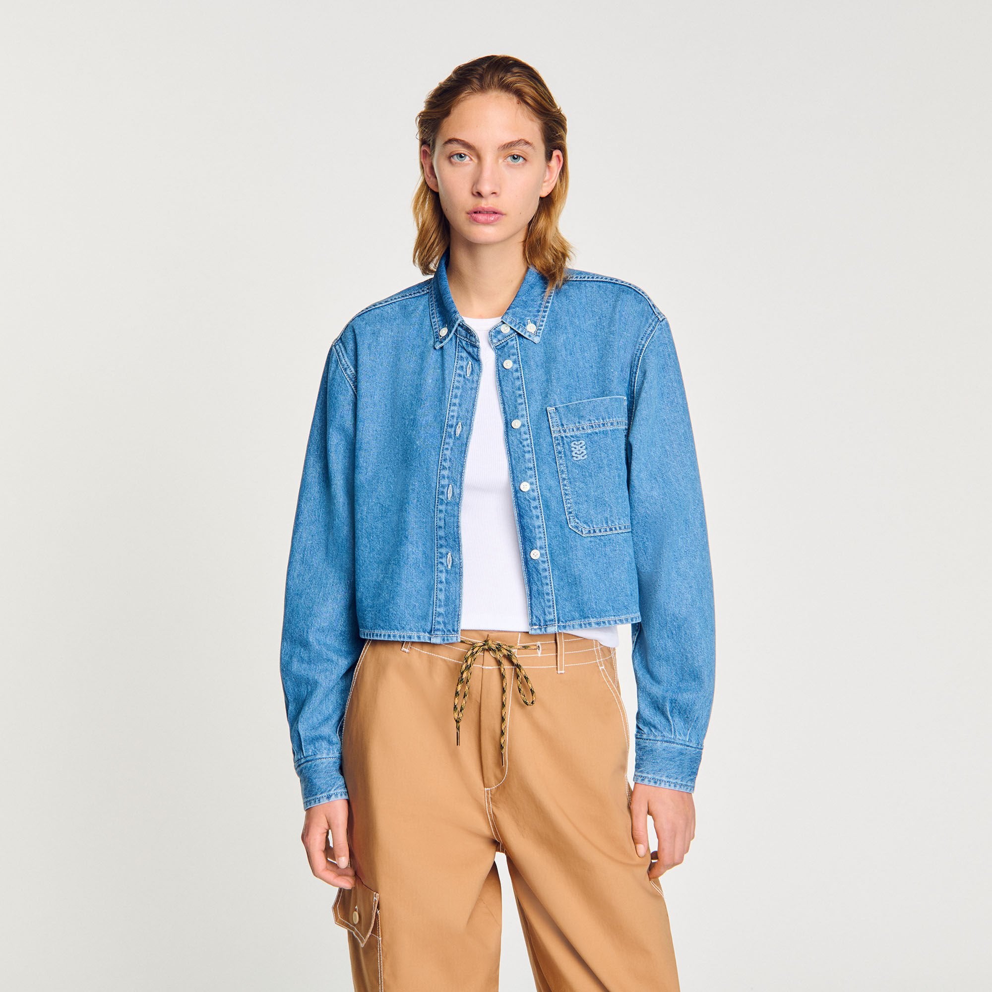 Denim cropped shirt Blue Jean Sandro Women