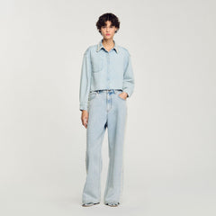 Denim shirt with beaded collar Light Bu Jean Sandro Women