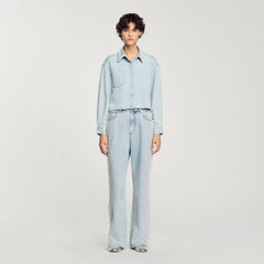 Denim shirt with beaded collar Light Bu Jean Sandro Women