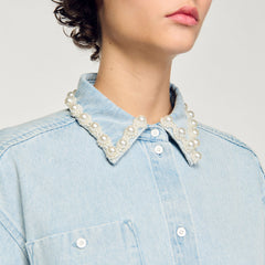 Denim shirt with beaded collar Light Bu Jean Sandro Women
