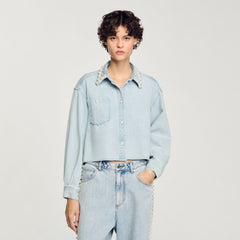 Denim shirt with beaded collar Light Bu Jean Sandro Women