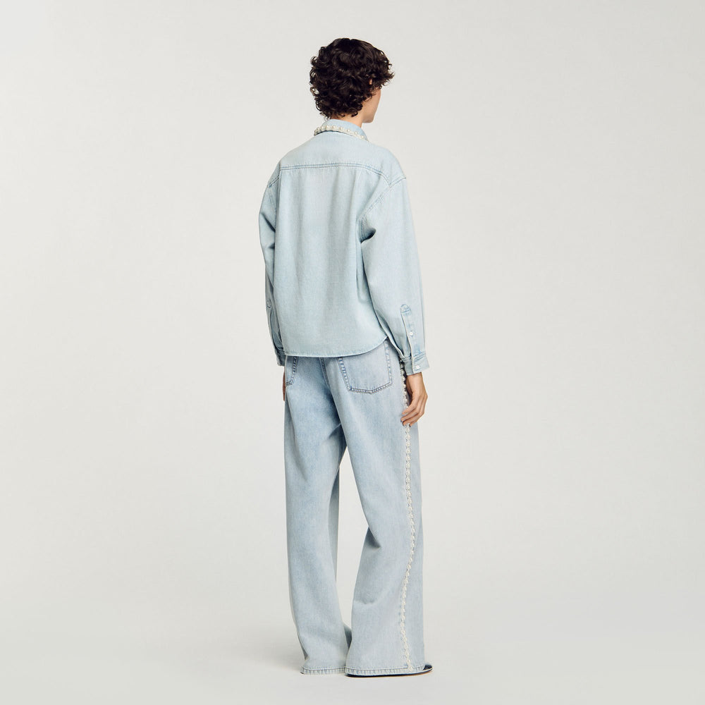 Denim shirt with beaded collar Light Bu Jean Sandro Women