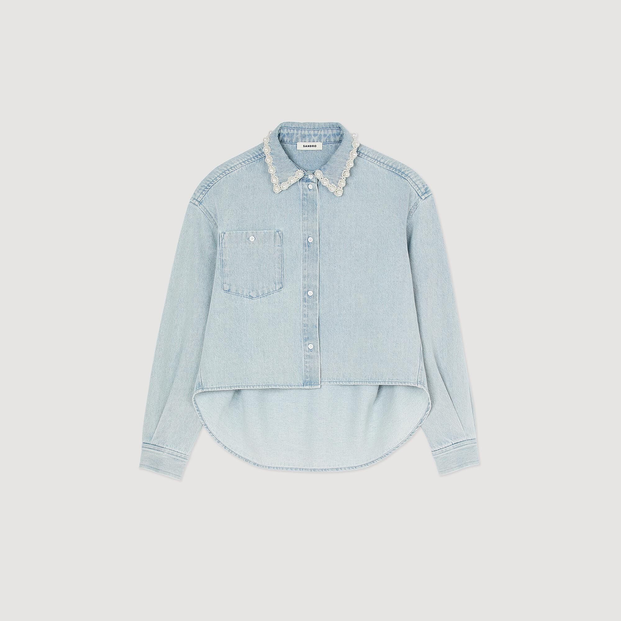 Denim shirt with beaded collar Light Bu Jean Sandro Women