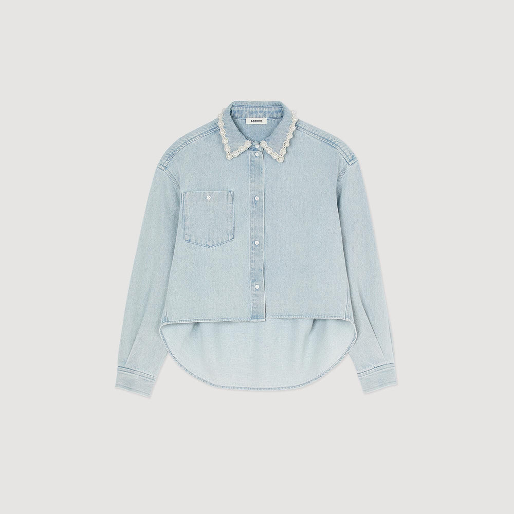 Denim shirt with beaded collar Light Bu Jean Sandro Women