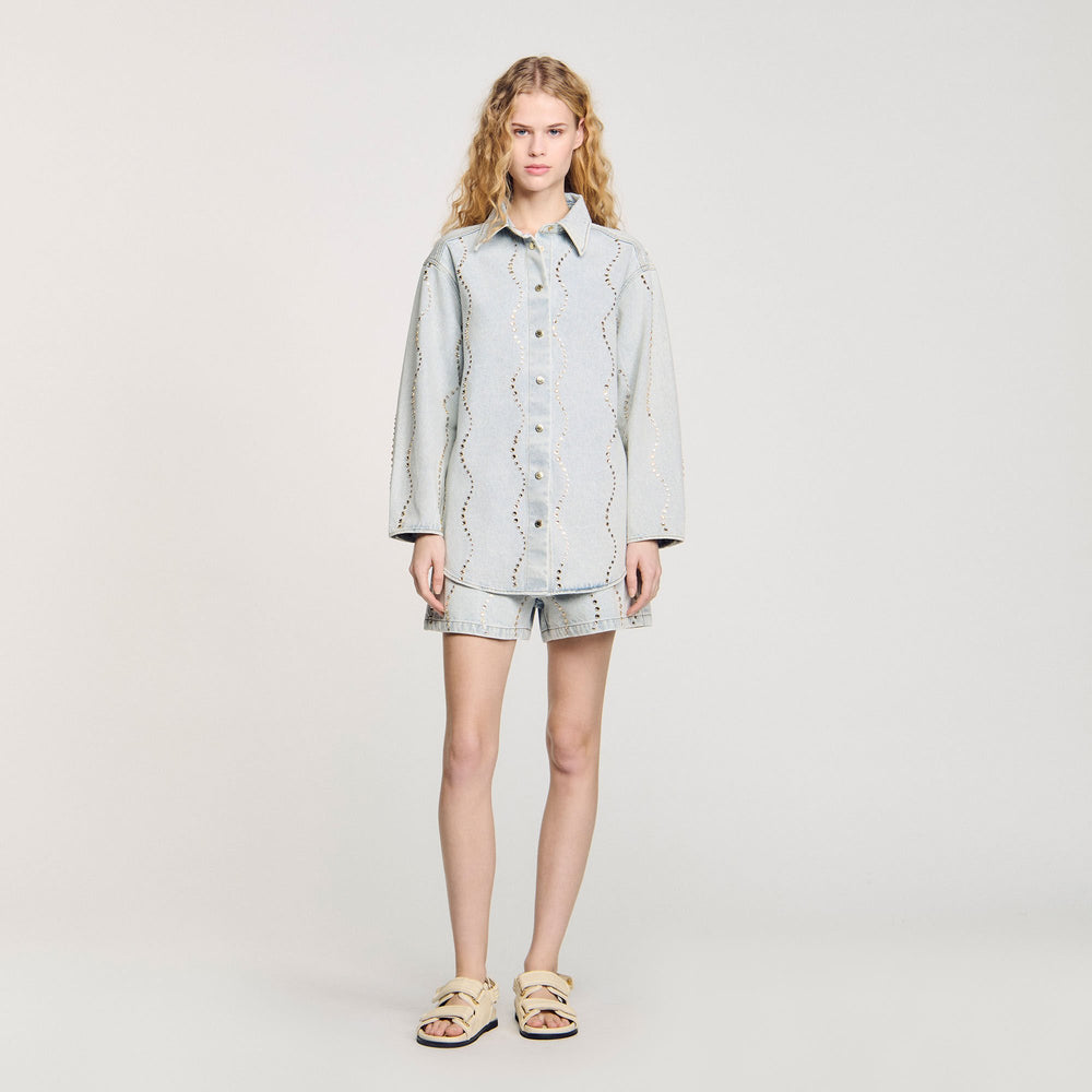 Denim shirt with rhinestones Light Bu Jean Sandro Women