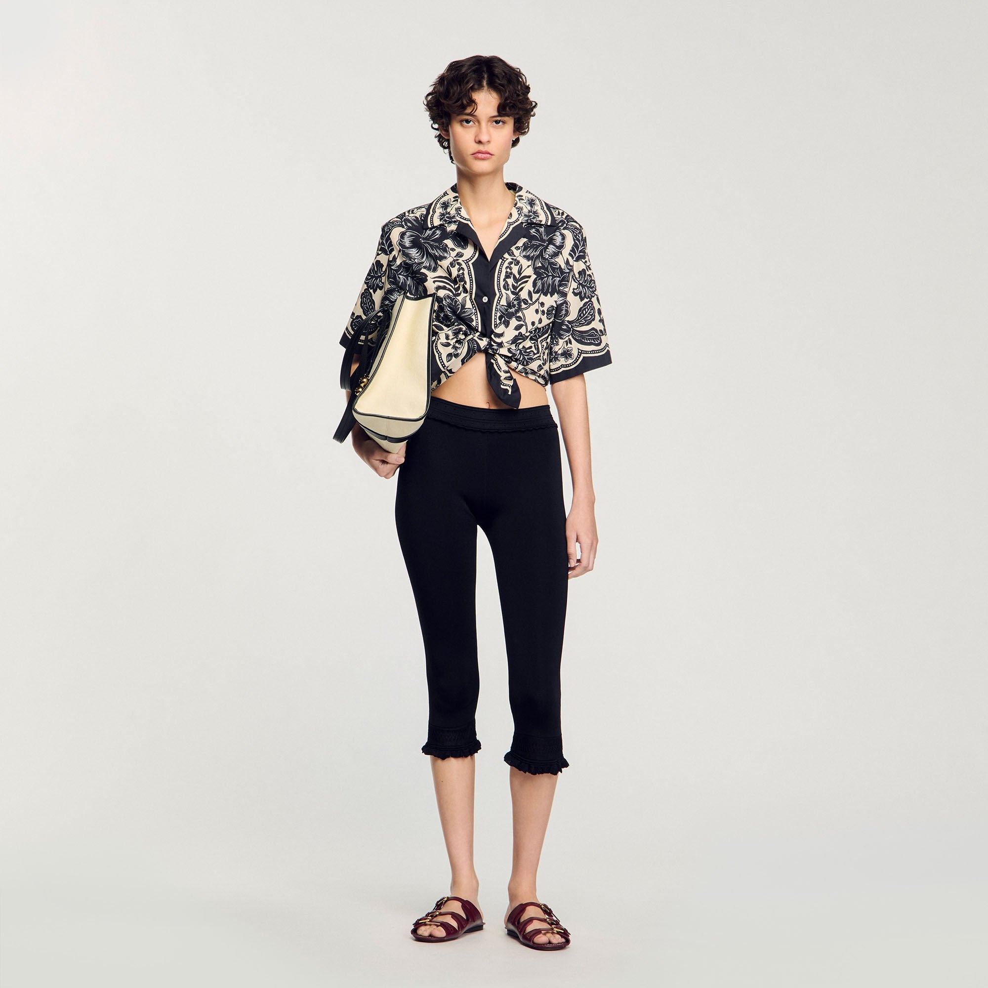 Floral motif shirt Ecru / Black Sandro Women