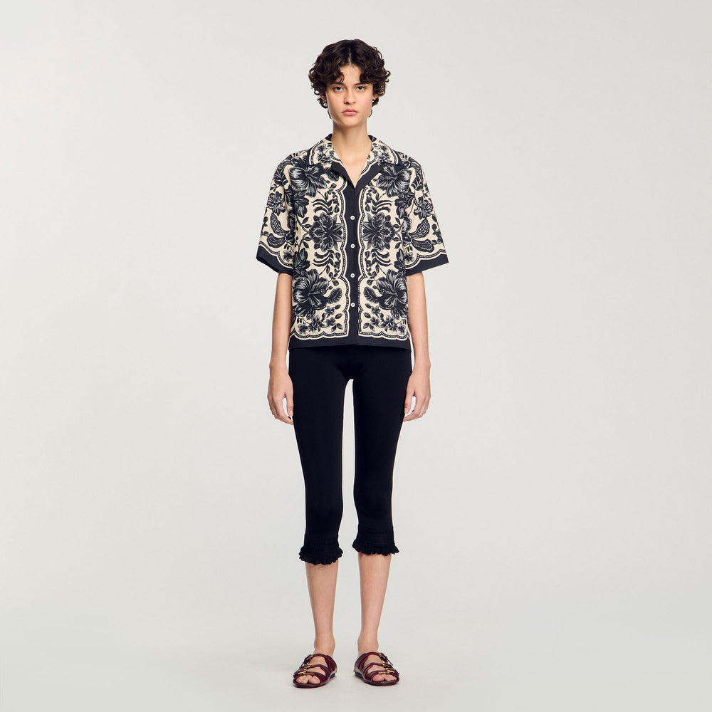 Floral motif shirt Ecru / Black Sandro Women