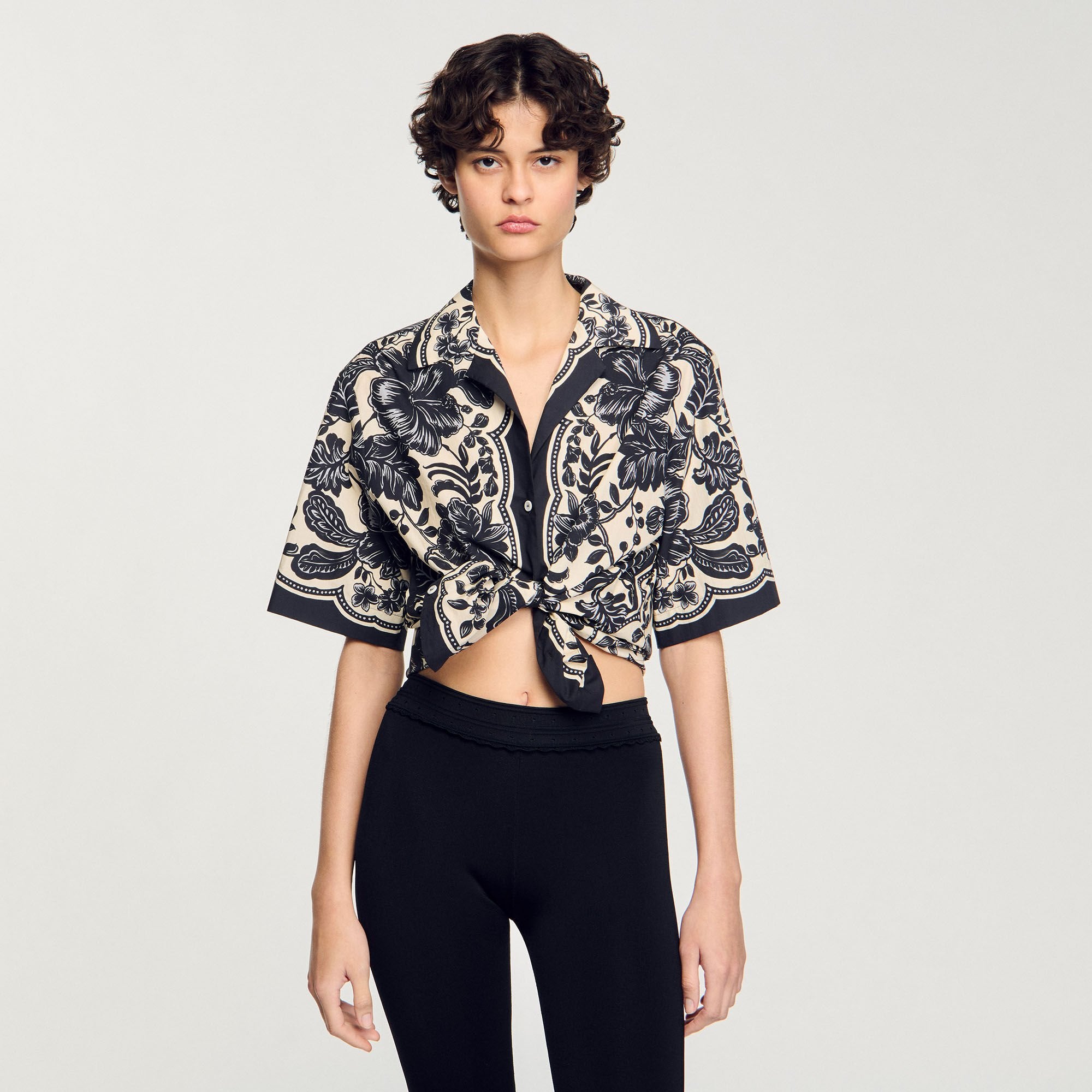 Floral motif shirt Ecru / Black Sandro Women
