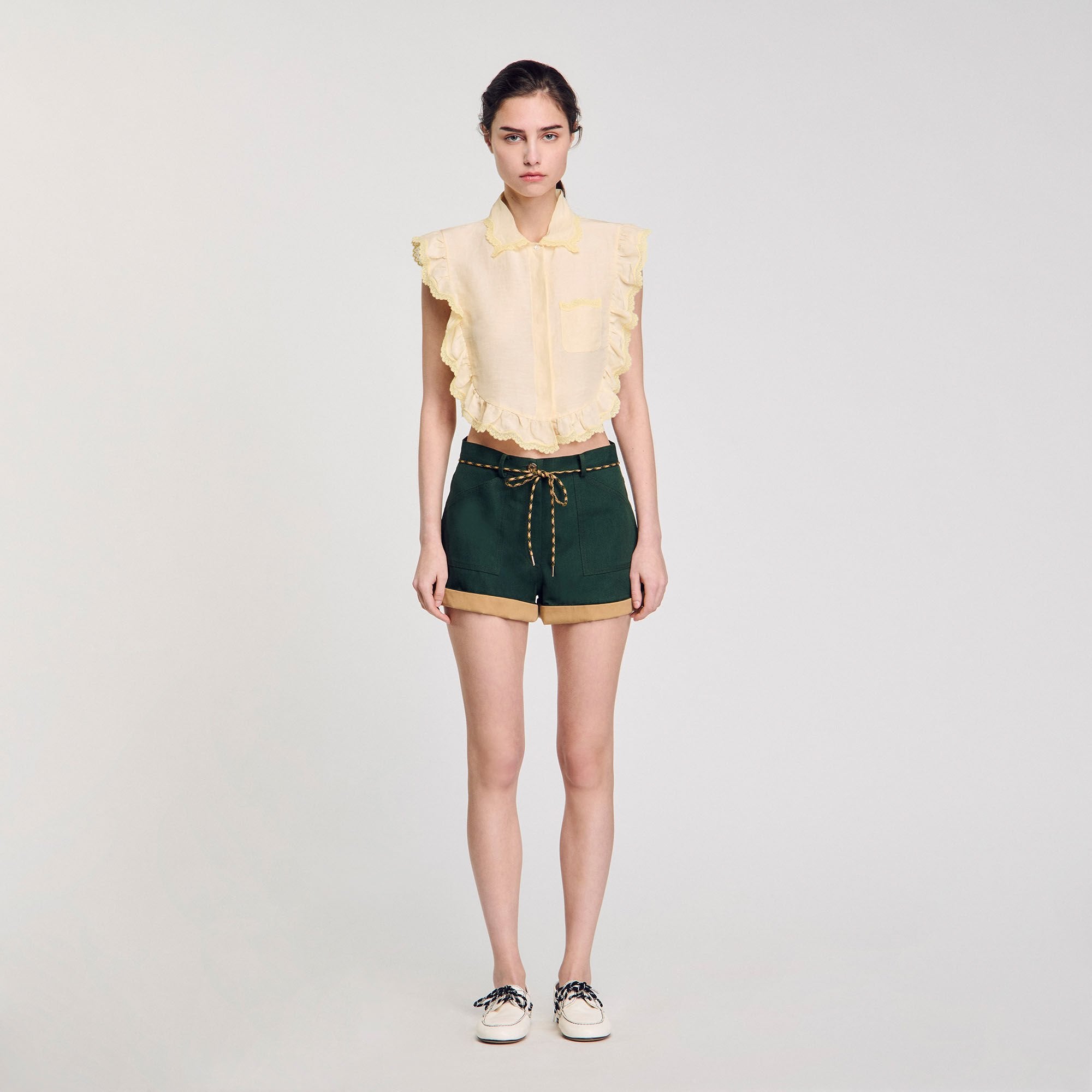 Shirt collar with lace detail Light Yellow Sandro Women