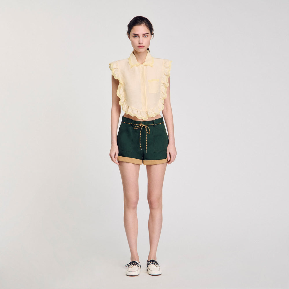 Shirt collar with lace detail Light Yellow Sandro Women