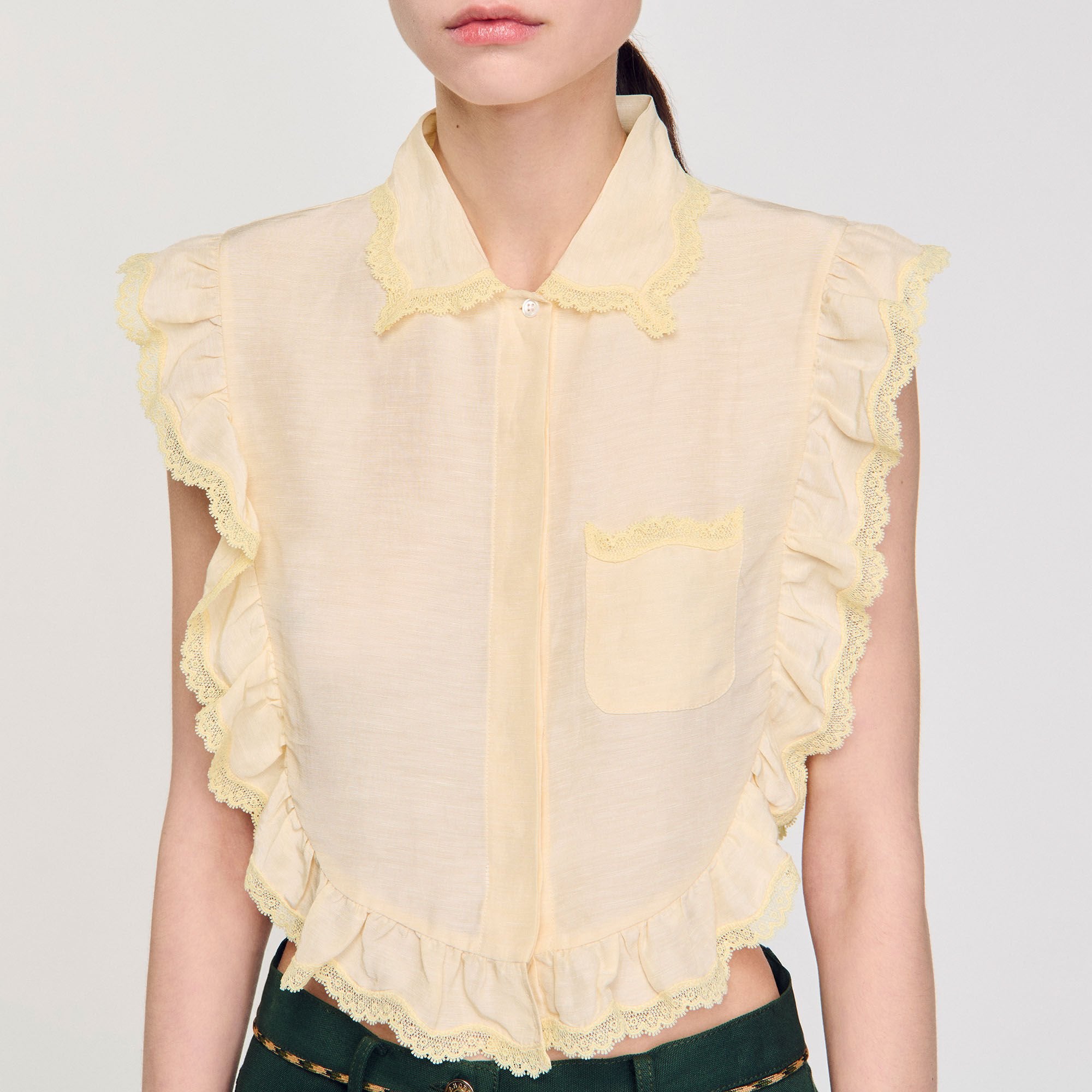 Shirt collar with lace detail Light Yellow Sandro Women