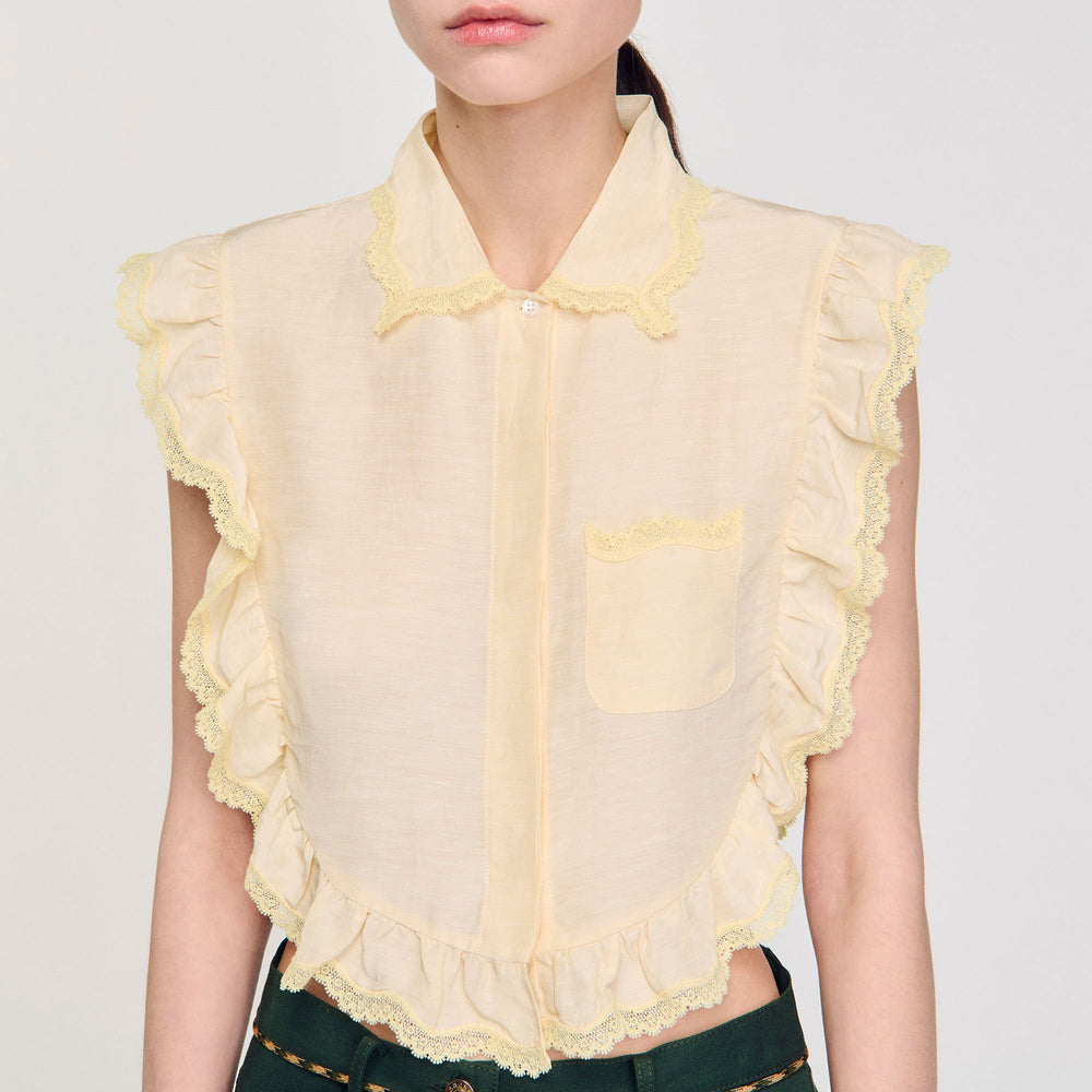 Shirt collar with lace detail Light Yellow Sandro Women