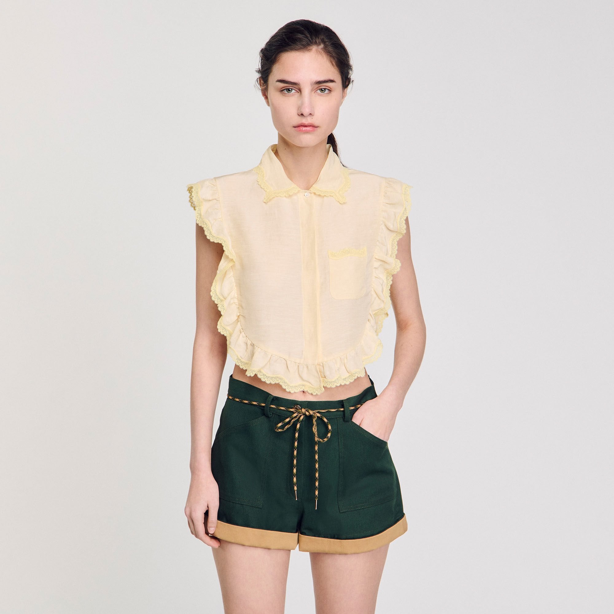 Shirt collar with lace detail Light Yellow Sandro Women