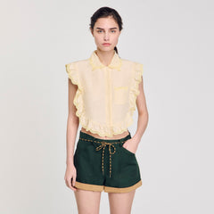 Shirt collar with lace detail Light Yellow Sandro Women
