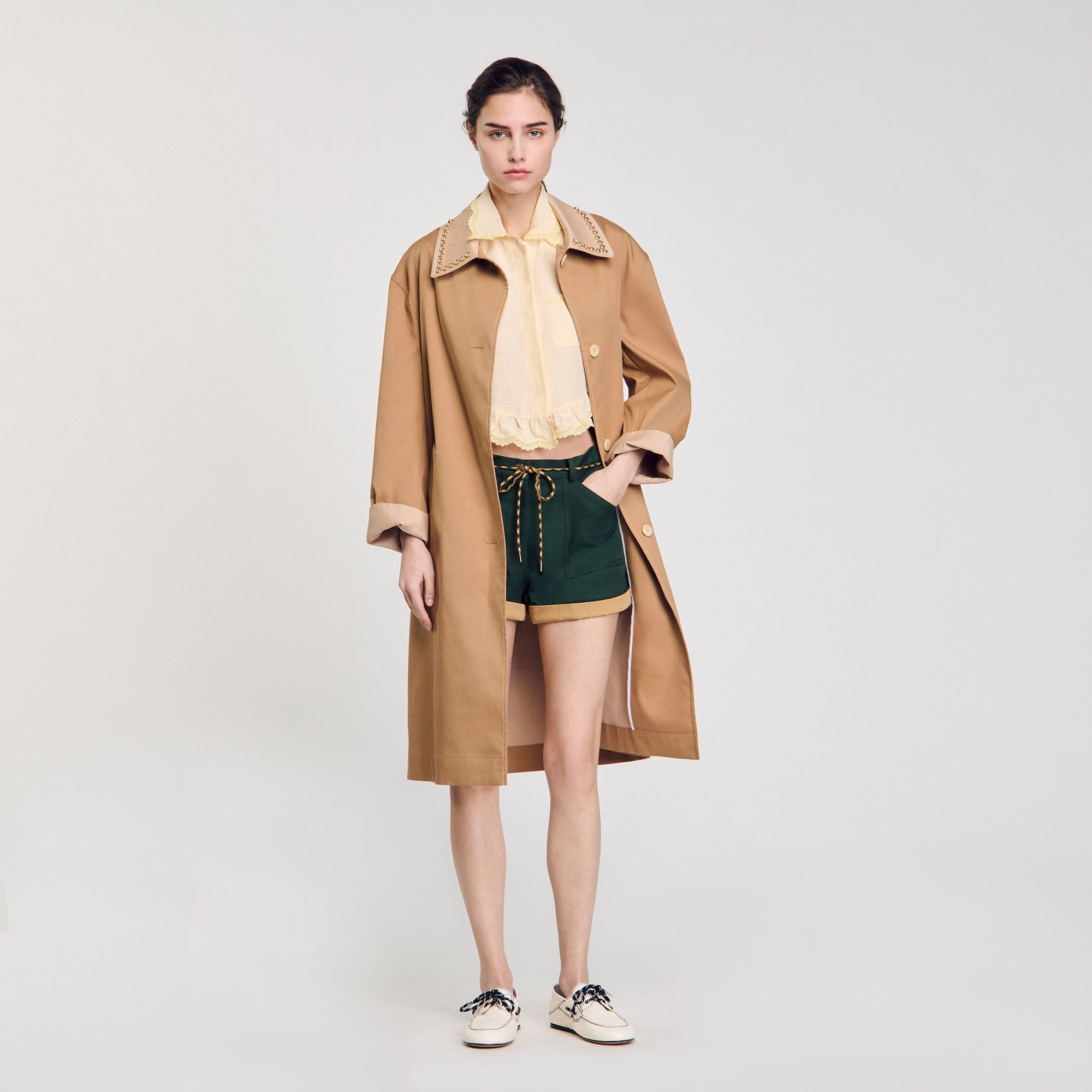 Shirt collar with lace detail Light Yellow Sandro Women