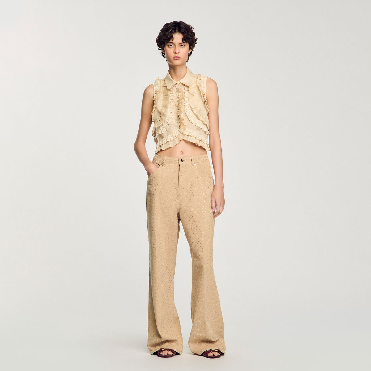 Ruffled cropped shirt Sand Sandro Women