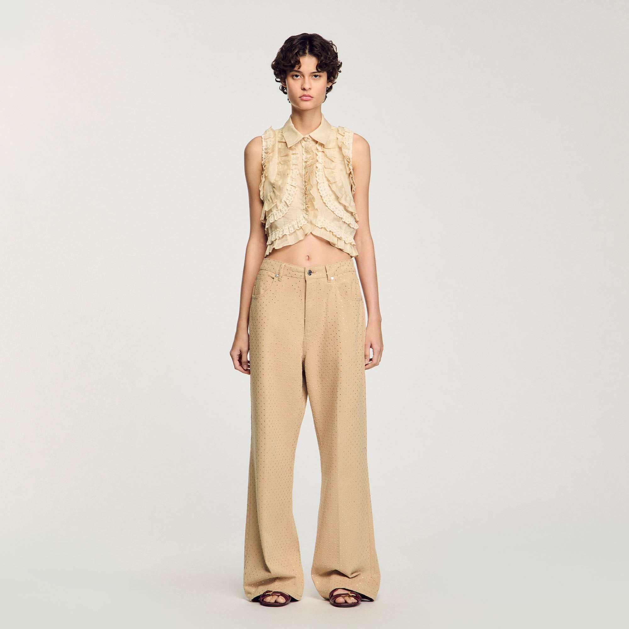 Ruffled cropped shirt Sand Sandro Women