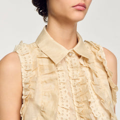 Ruffled cropped shirt Sand Sandro Women