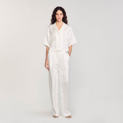 Cropped shirt with jacquard flowers White Sandro Women