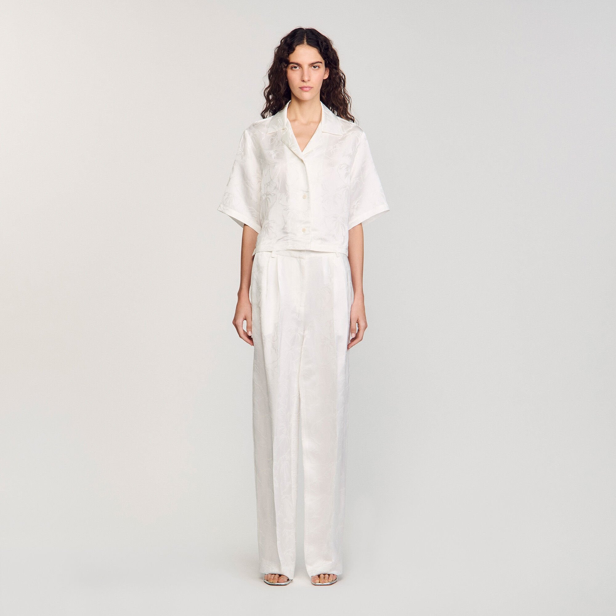 Cropped shirt with jacquard flowers White Sandro Women