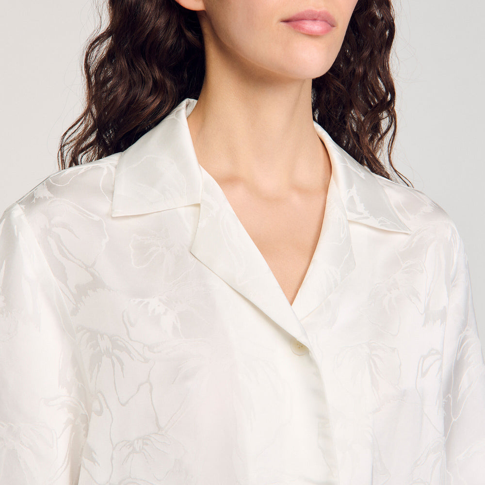 Cropped shirt with jacquard flowers White Sandro Women