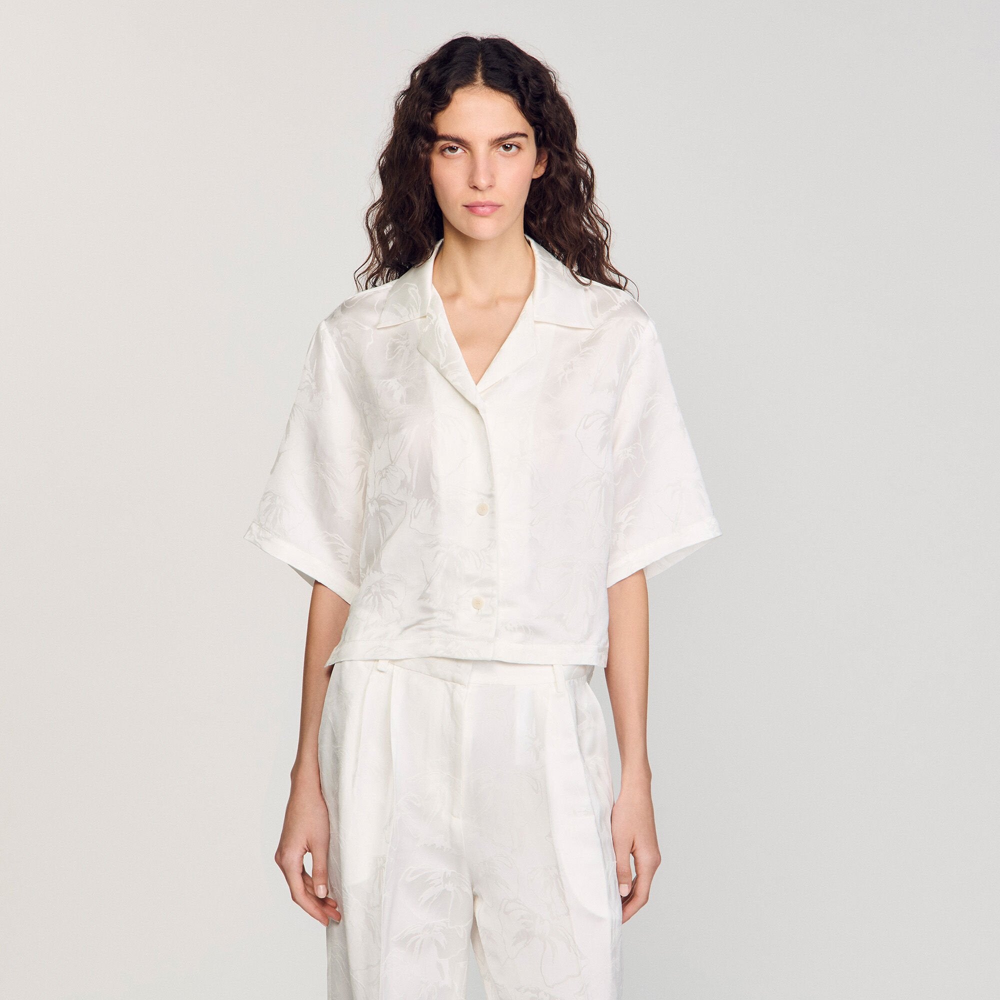 Cropped shirt with jacquard flowers White Sandro Women