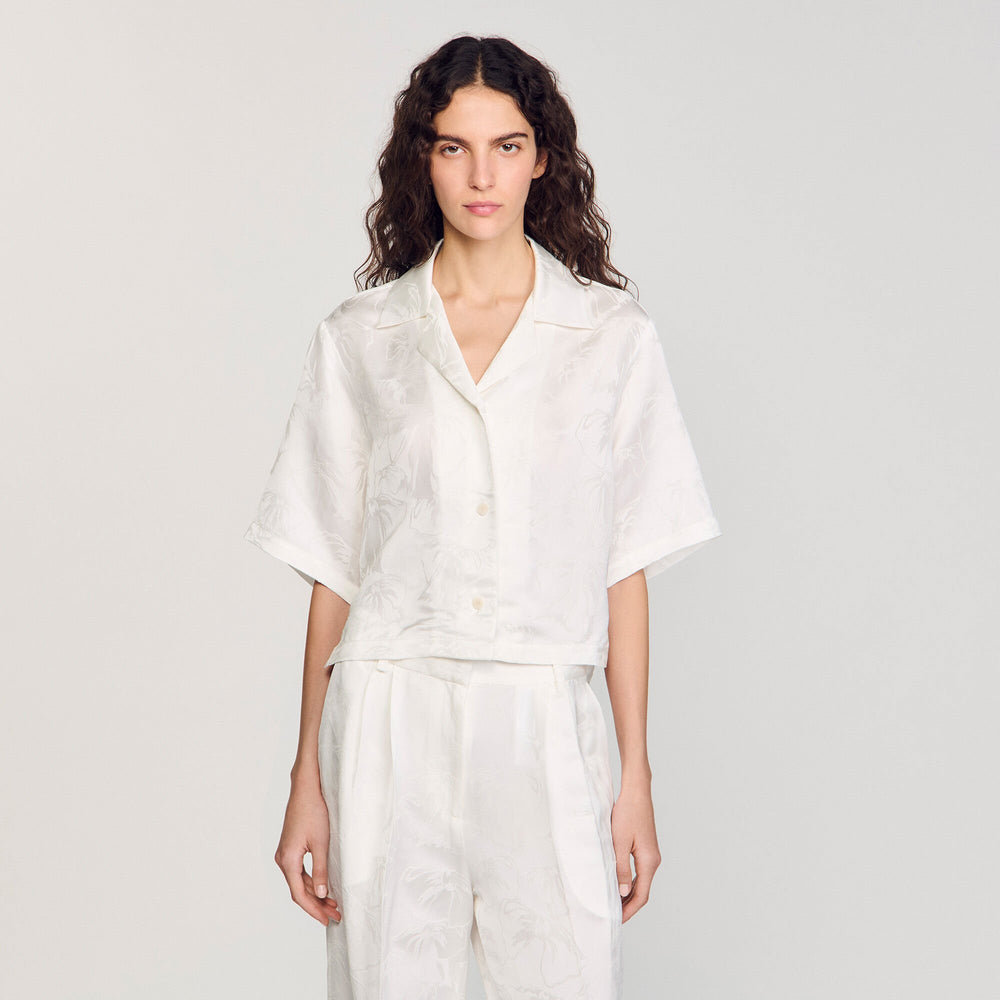 Cropped shirt with jacquard flowers White Sandro Women