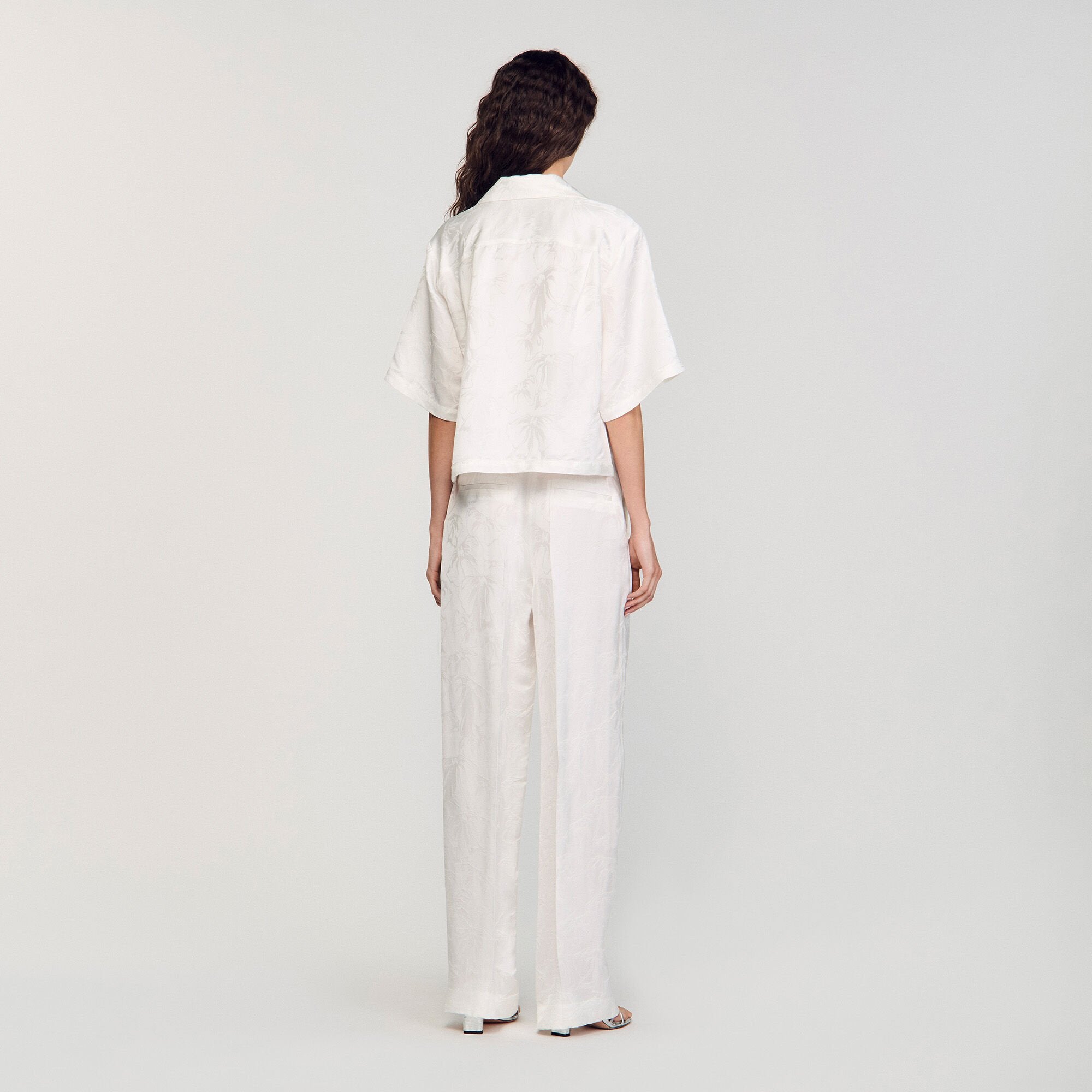 Cropped shirt with jacquard flowers White Sandro Women