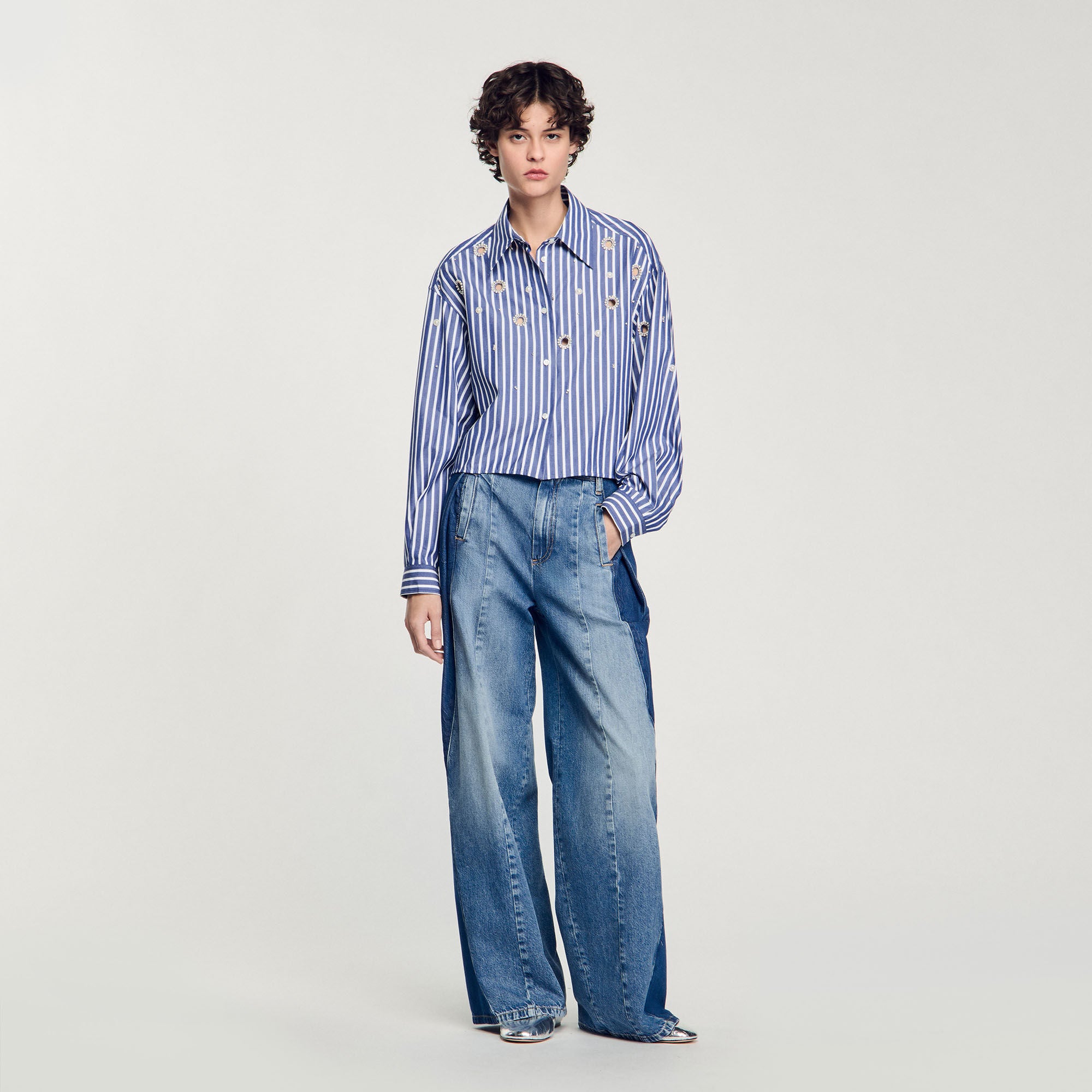 Beaded striped shirt Blue Sandro Women