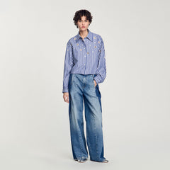 Beaded striped shirt Blue Sandro Women
