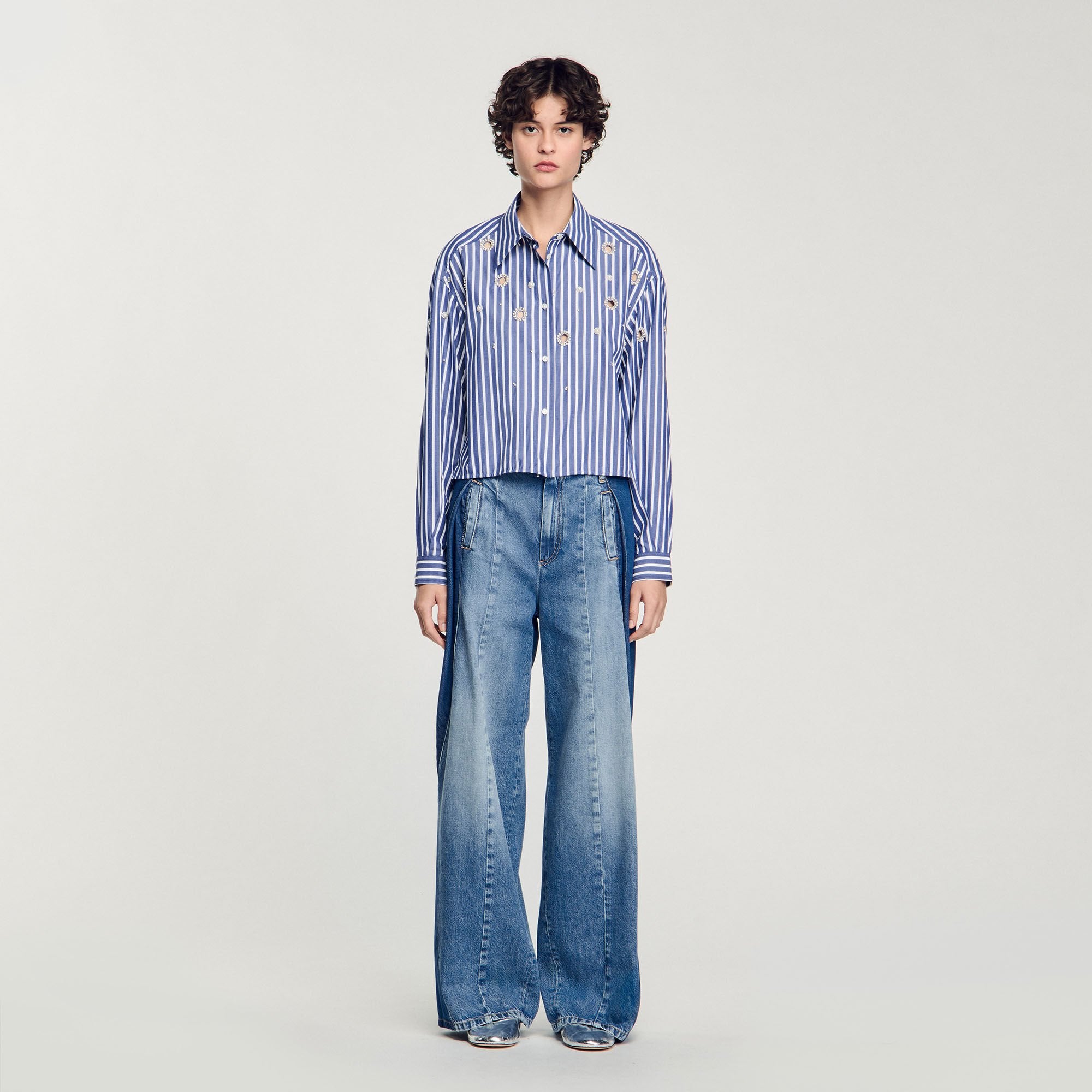 Beaded striped shirt Blue Sandro Women