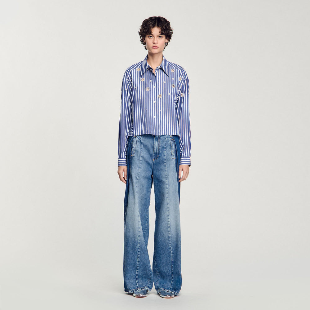 Beaded striped shirt Blue Sandro Women
