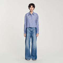 Beaded striped shirt Blue Sandro Women