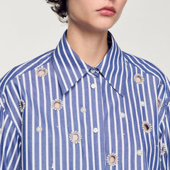 Beaded striped shirt Blue Sandro Women