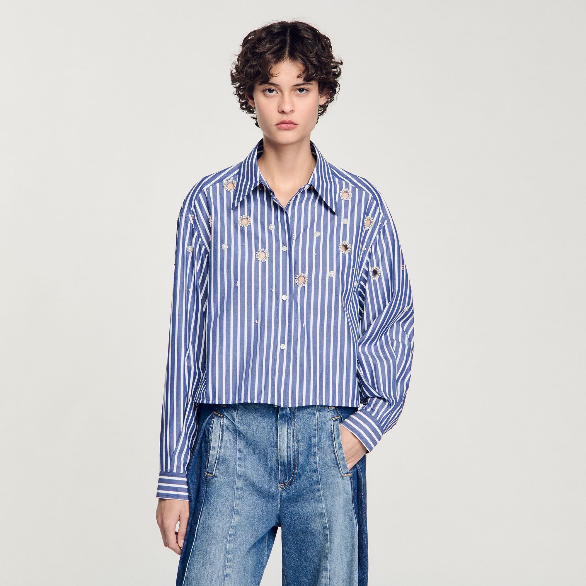 Beaded striped shirt Blue Sandro Women