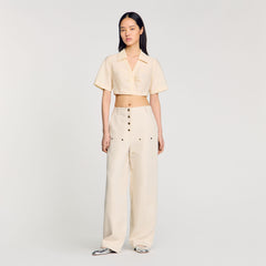 Cropped gathered shirt Ecru Sandro Women