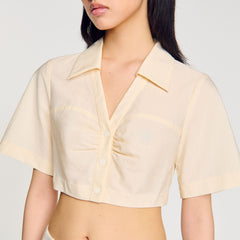Cropped gathered shirt Ecru Sandro Women