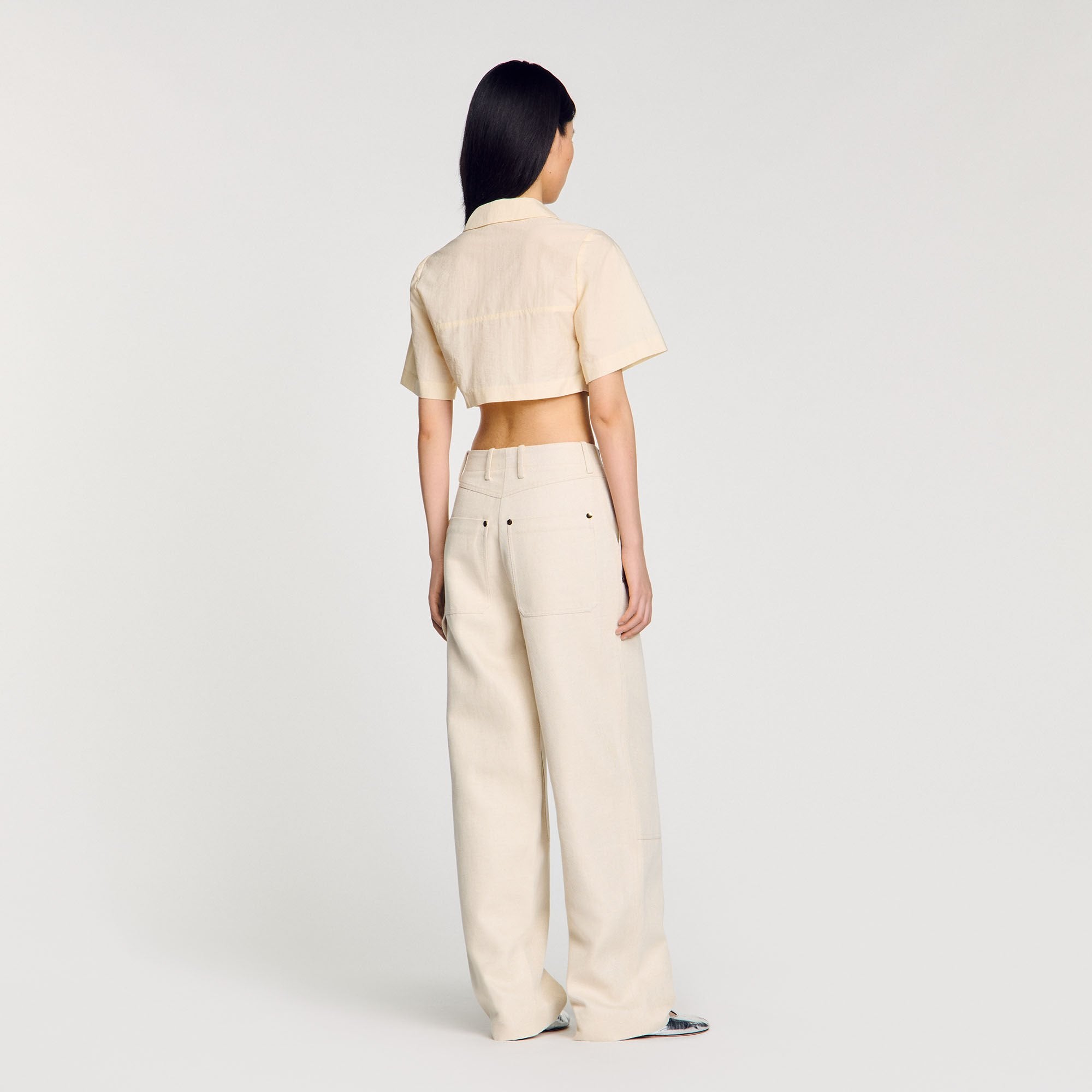Cropped gathered shirt Ecru Sandro Women