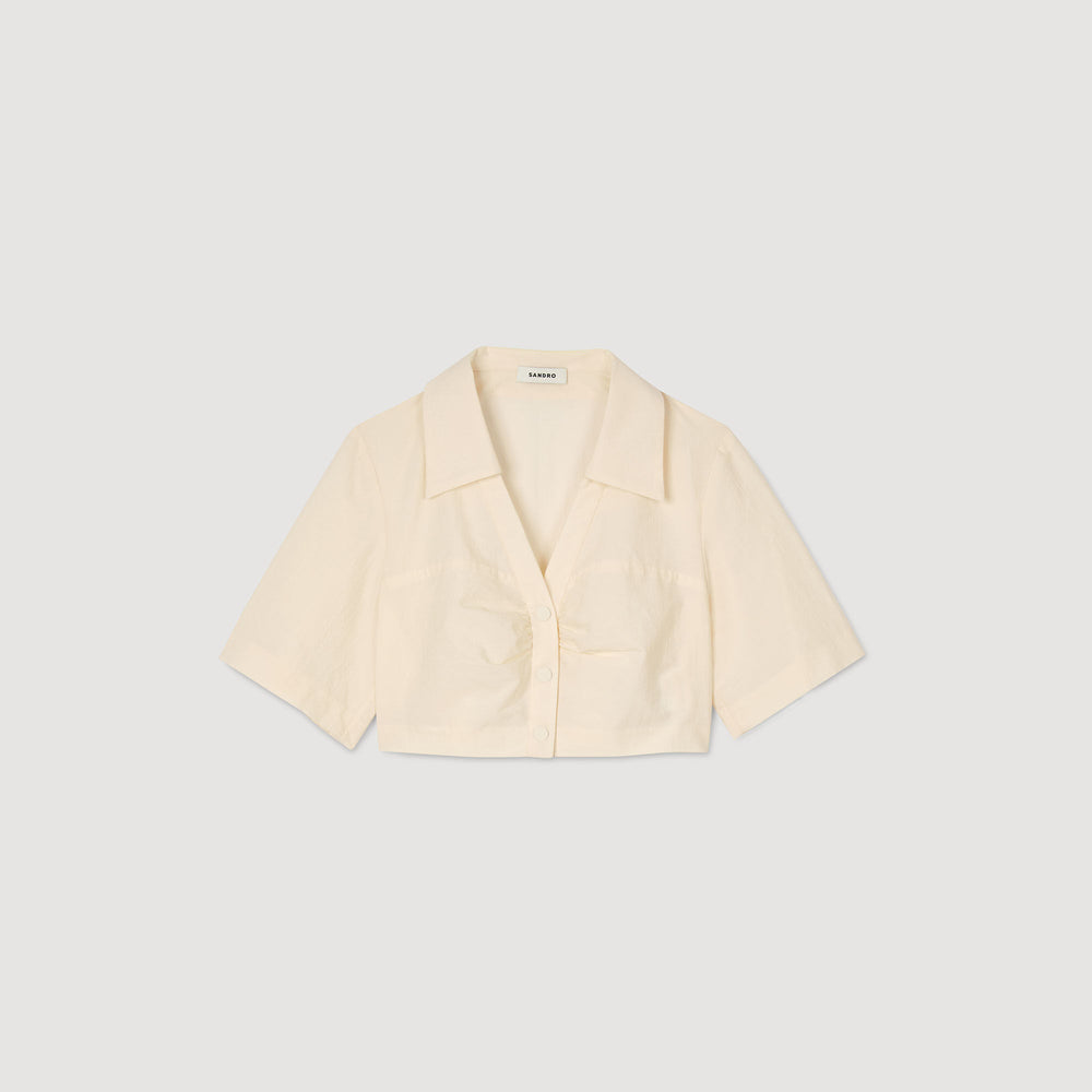 Cropped gathered shirt Ecru Sandro Women
