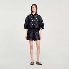 Oversized shirt with rhinestones holes Black Sandro Women